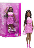Barbie Deluxe Style Fashion Doll #10 in Pink Denim Top & Skirt Set With Bow Print, Black Hair