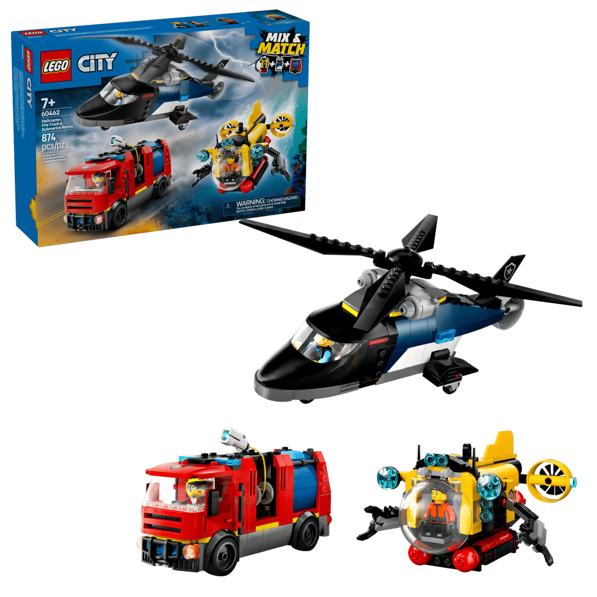 LEGO City 60462 Helicopter, Fire Truck & Submarine Remix